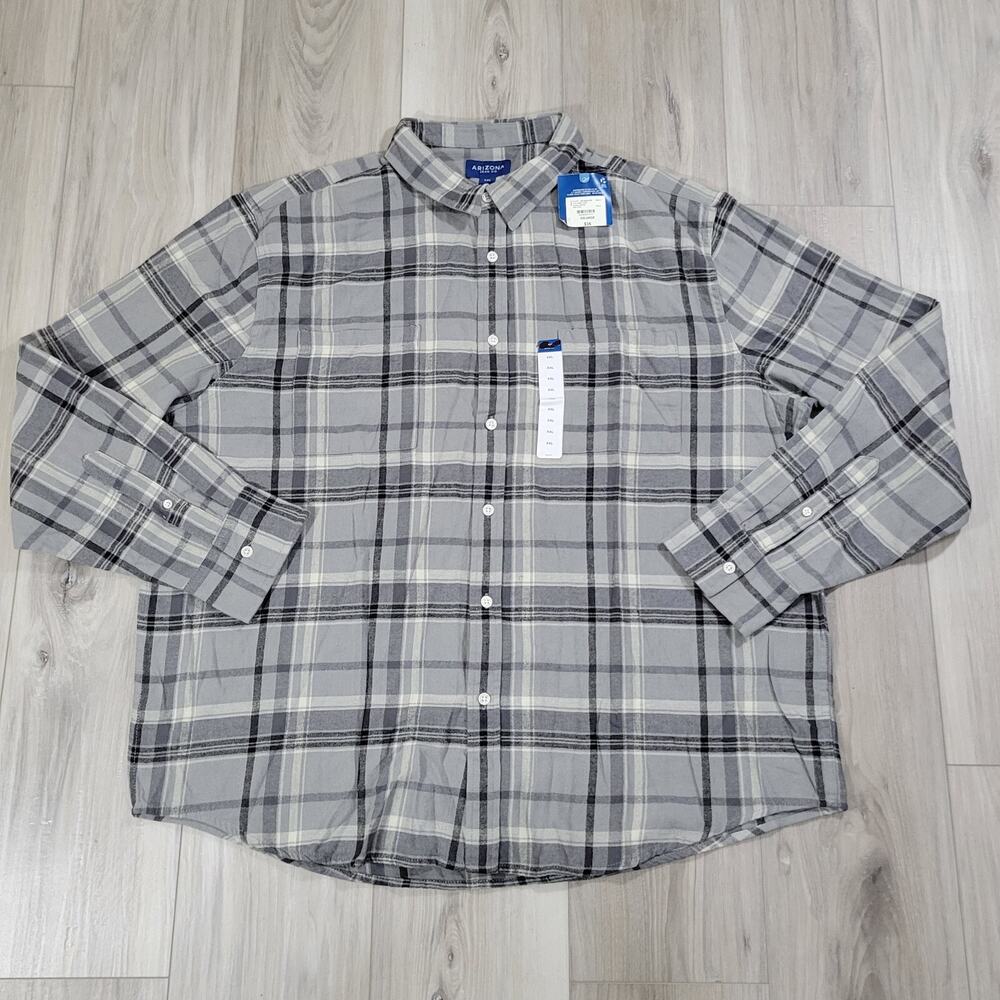 Arizona Jean Shirt Men's 2XL Gray Plaid Flannel Casual Long Sleeve New